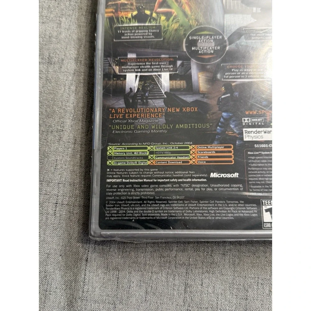 Vintage XBOX Live Splinter Cell Pandora Tomorrow Platinum Hits Sealed 2004 Teen